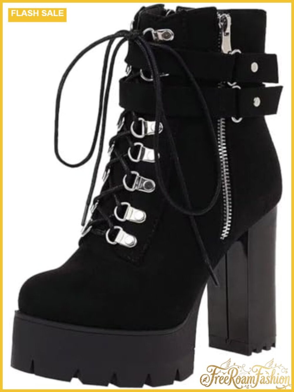 Agodor Women's Goth Platform Combat Booties Lace Up Round Toe Chunky High Heel
